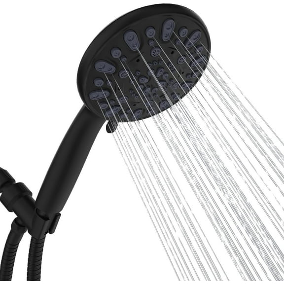Black Shower Head, 7 Spray Modes Detachable Showerhead High Pressure Shower Heads with Long Hose and Adjustable Angle Bracket