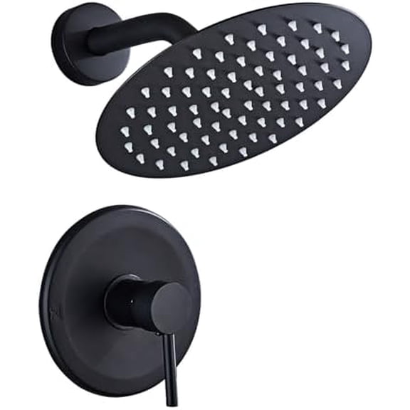 Black Shower Head System 8 Inch Round Rainfall Shower Head with Handheld Shower Vaval and Trim Kit Wall Mounted Shower Faucet Set, Matte Black Shower Head$$Tools & Hardware Other