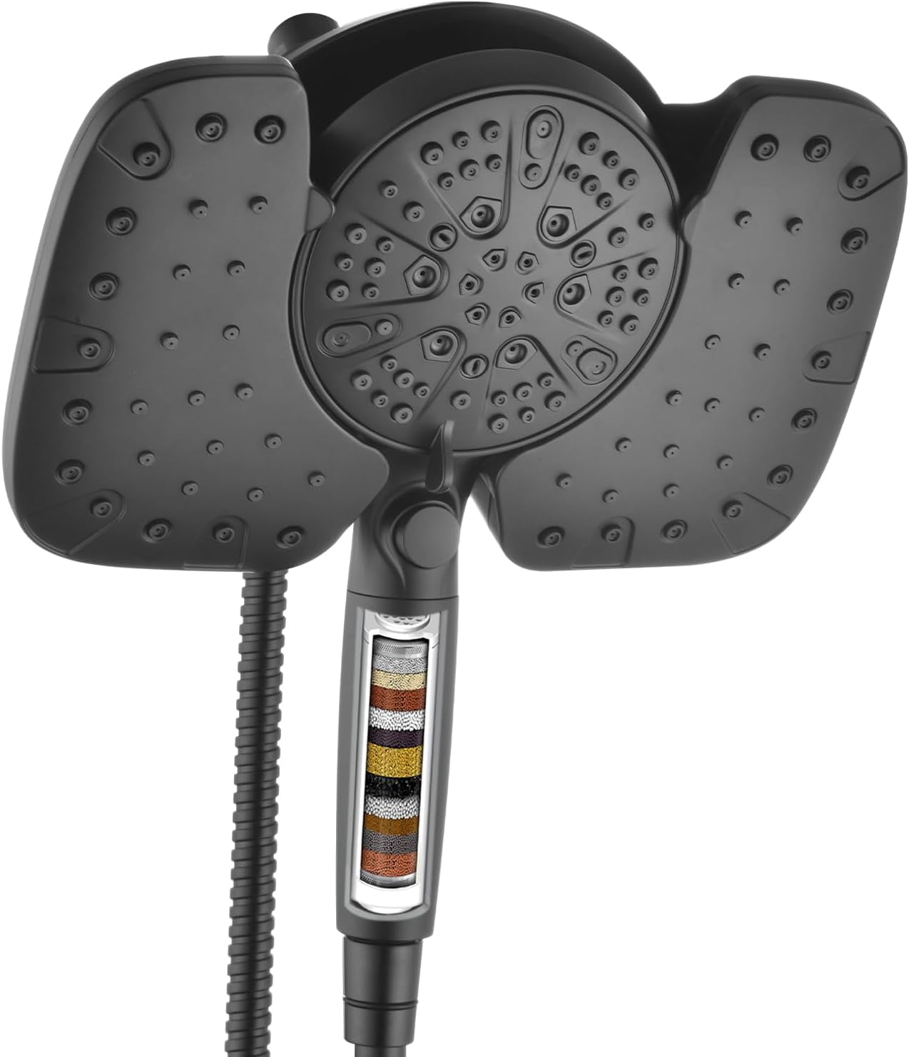 Black Dual Shower Head Combo with Handheld Spray and Filter