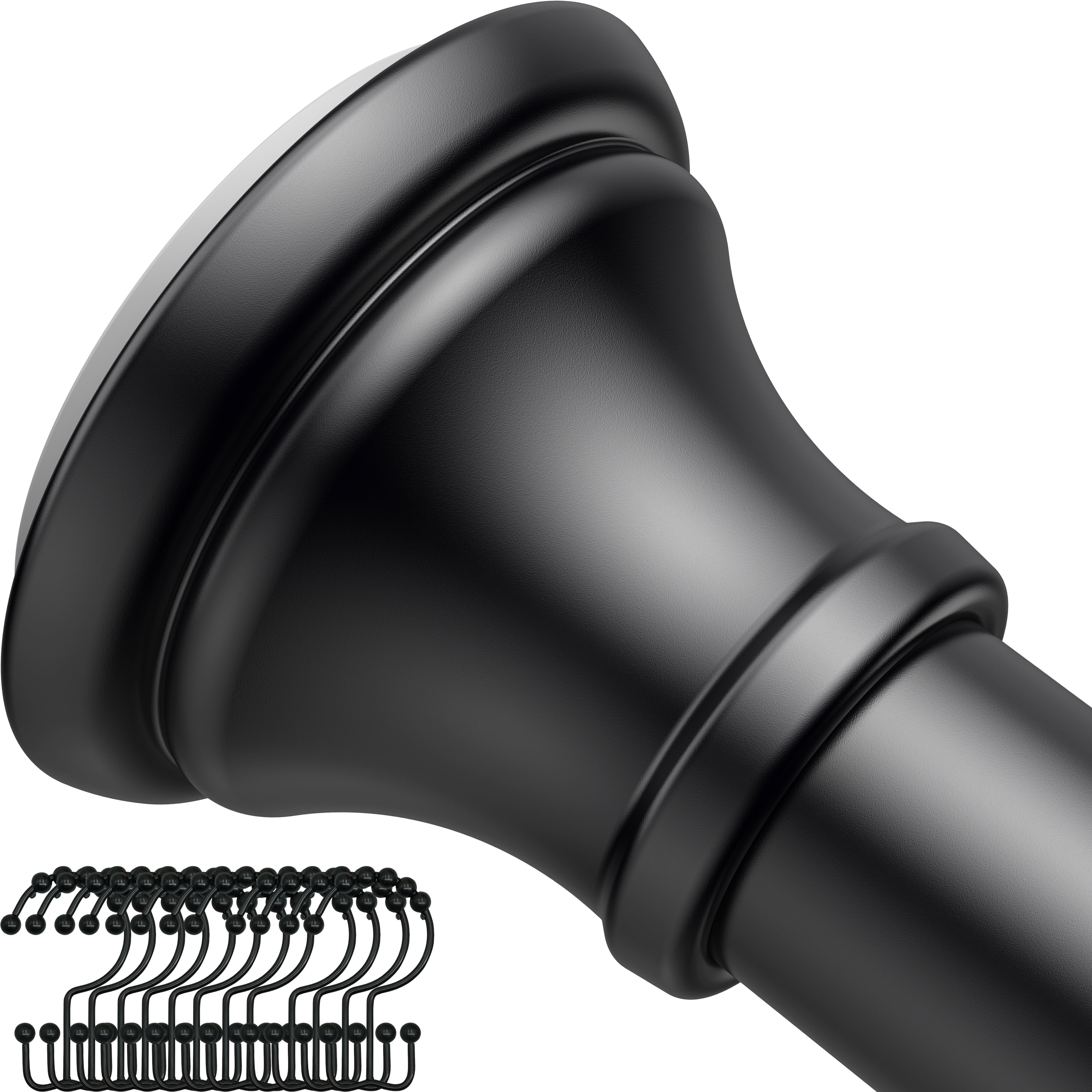 Black Shower Rod with 12 Hooks, 4372 Inches, Rust Resistance