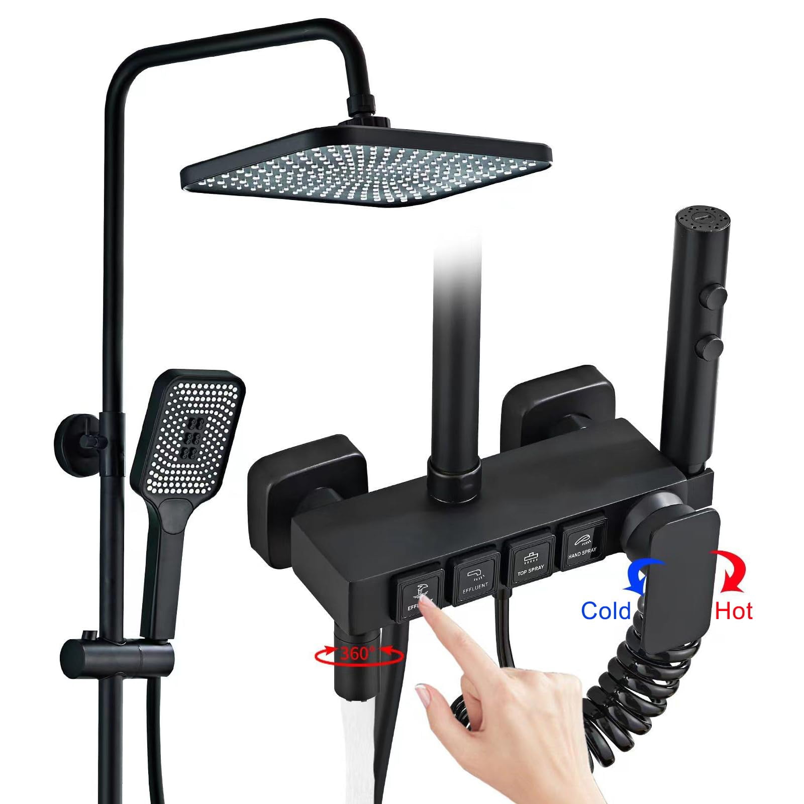 Black Shower System, 4 Function Bathroom Shower Faucet Set with 360 ...