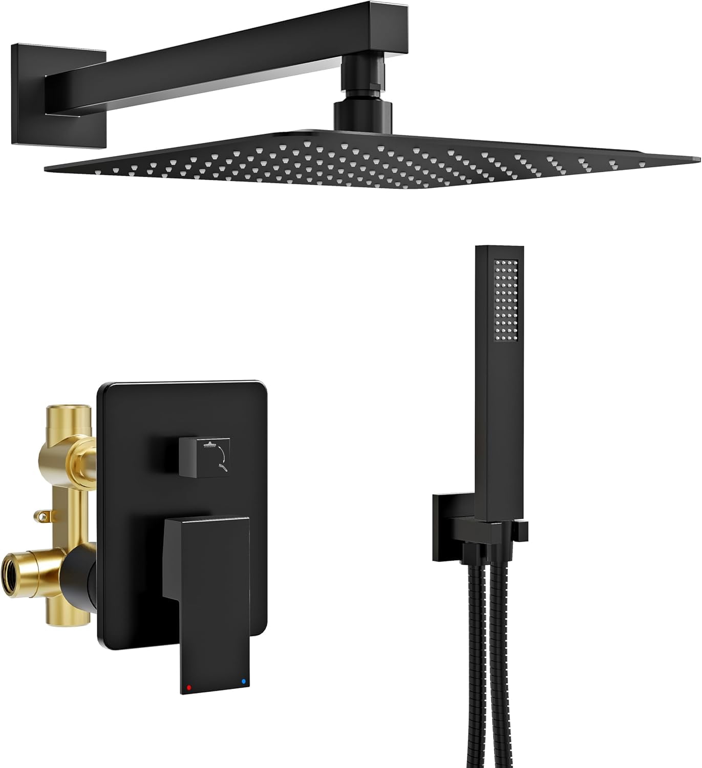 Black Shower System, Wall Mounted Shower Faucet Set with Valve, 10-Inch ...