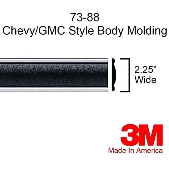 Black Side Body Trim Molding 1973-1987 Chevy GMC C10, C20, C30, K10, K20, K30, V10, Suburban, Custom Deluxe, Silverado, Pickup Trucks - 2.25" Wide (Full Roll - 320")