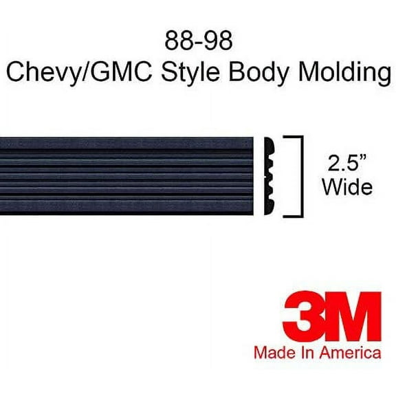 Black Side Body Trim Molding for 1988-1998 Chevy GMC Tahoe Suburban Silverado Pickup Truck - 2.5" - C1500, C2500, K1500, K2500, Blazer (Full Roll - 320")