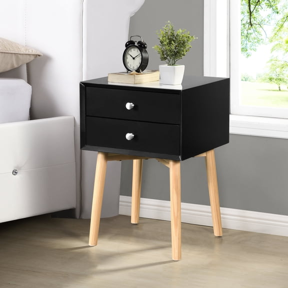 Black Side Table | 2 Drawers for Storage | Bedroom Living Room