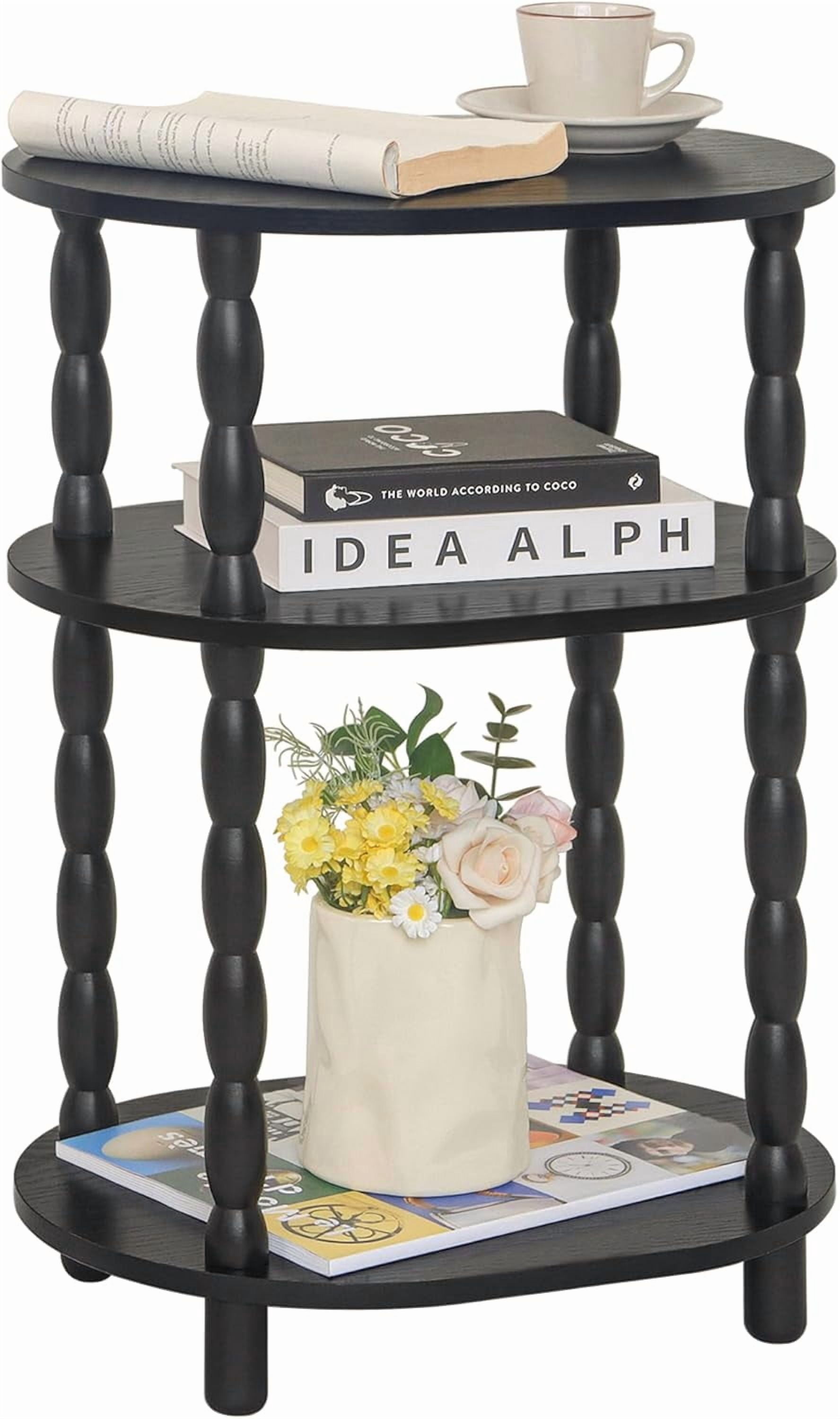 Black Side Table, 3-Tier Small Oval End Table, Modern Night Stand Wood ...