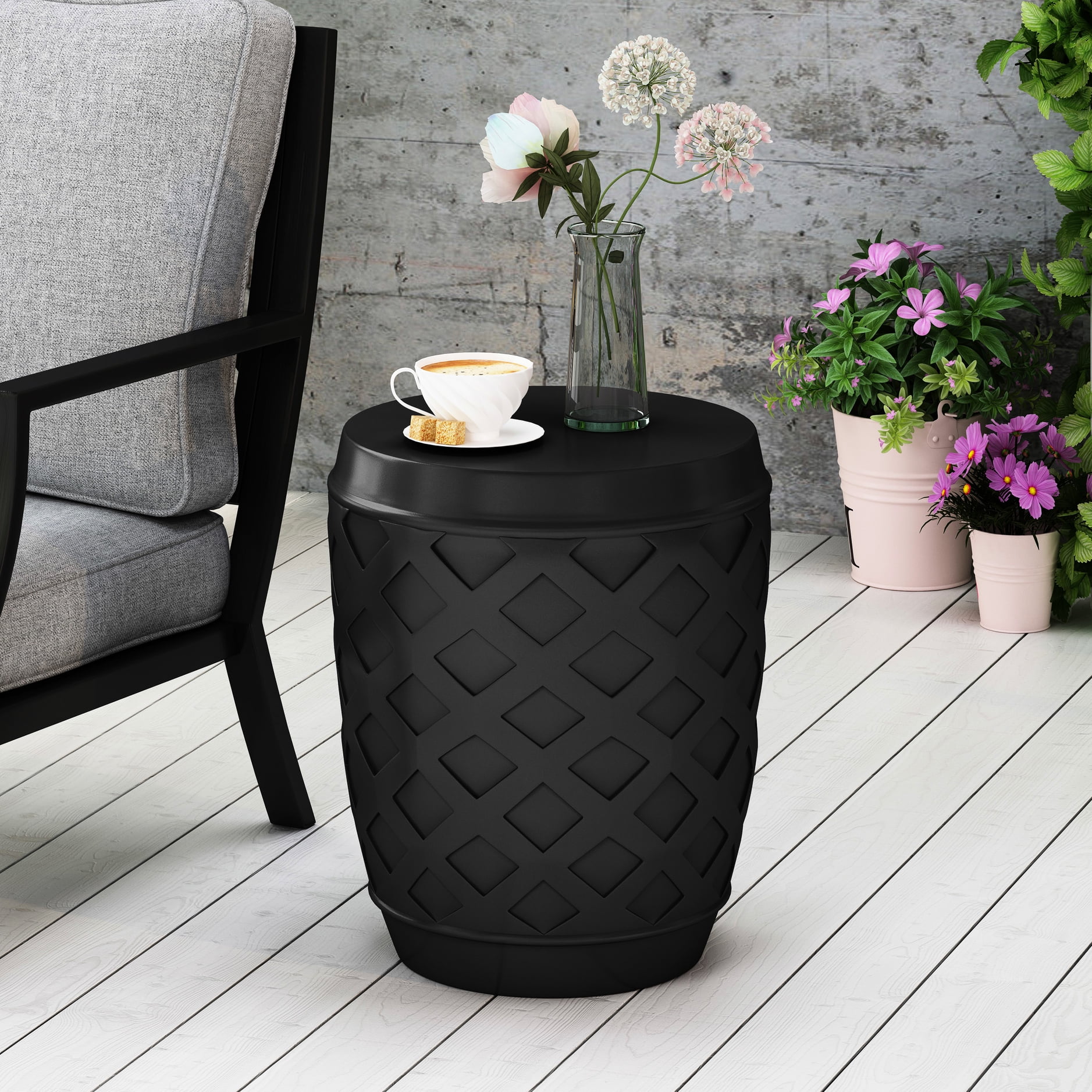 Black Side Table With Lightweight Concrete Construction, Intricate ...