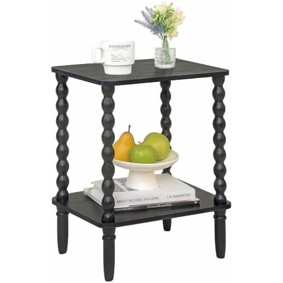 Black Side Table, Small End Table with 2-Tier Shelf, Vintage Night Stand with Storage for Bedroom Living Room, Small Spaces (Black)