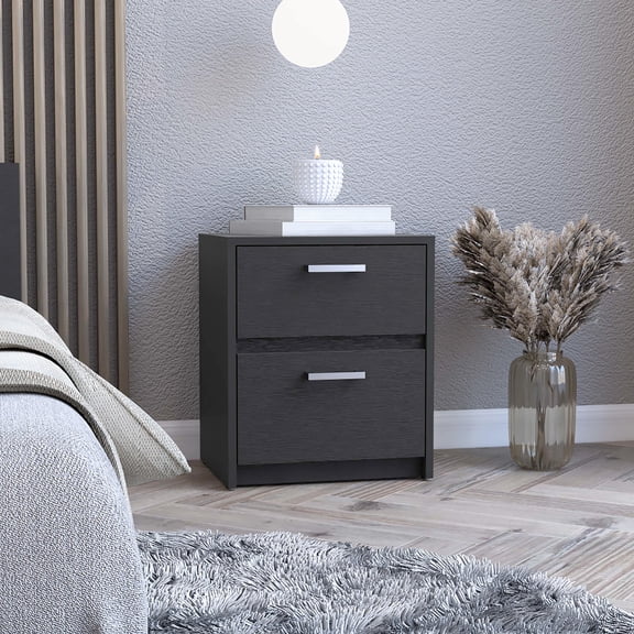 Black Side Table with 2 Drawers | Ideal for Bedroom Nightstand | High - quality Laminated Construction | Saves Space in Small Rooms