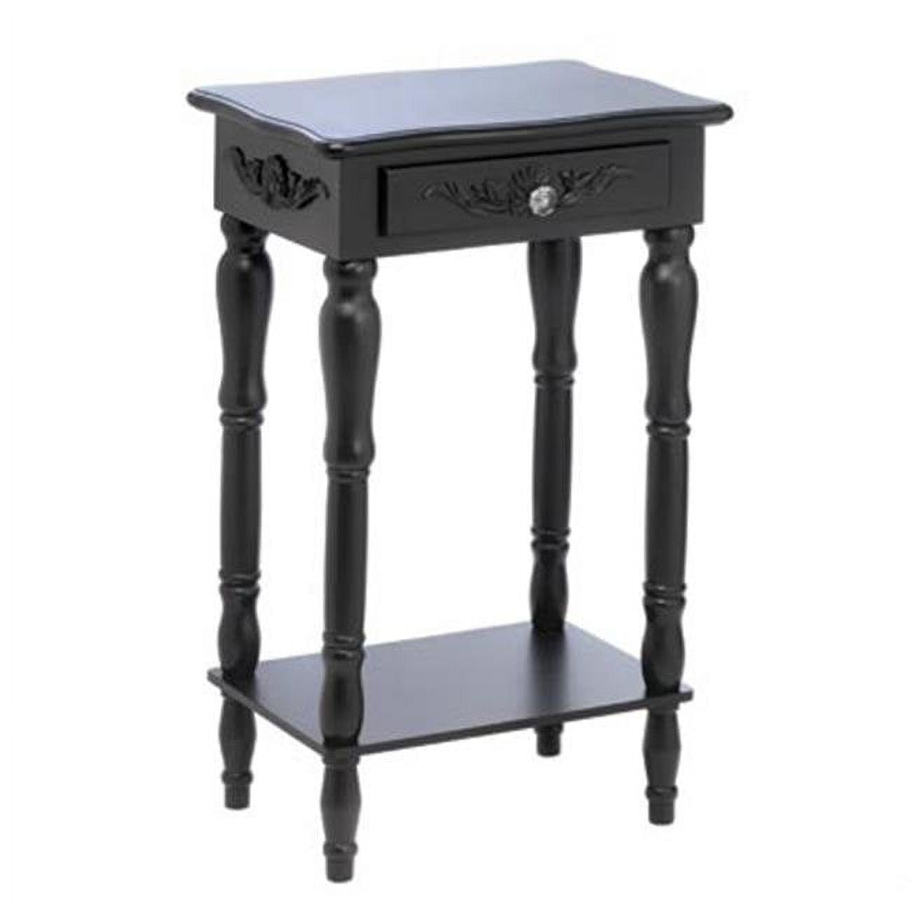 Curvy Carved Black Wood Side Table with Storage