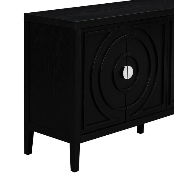 Black Sideboard With Rounded Door Design - Adds A Graceful Touch To Your Home 4-door Retro Storage Maximizes Efficiency In