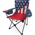 thumbnail image 1 of Black Sierra XL American Flag Camping Chair – Oversized Patriotic Foldable Outdoor Seat with Padding, Dual Cup Holders, Heavy-Duty Frame Supports 300 lbs – Ideal for 4th of July, Beach, RV, Patio, 1 of 6