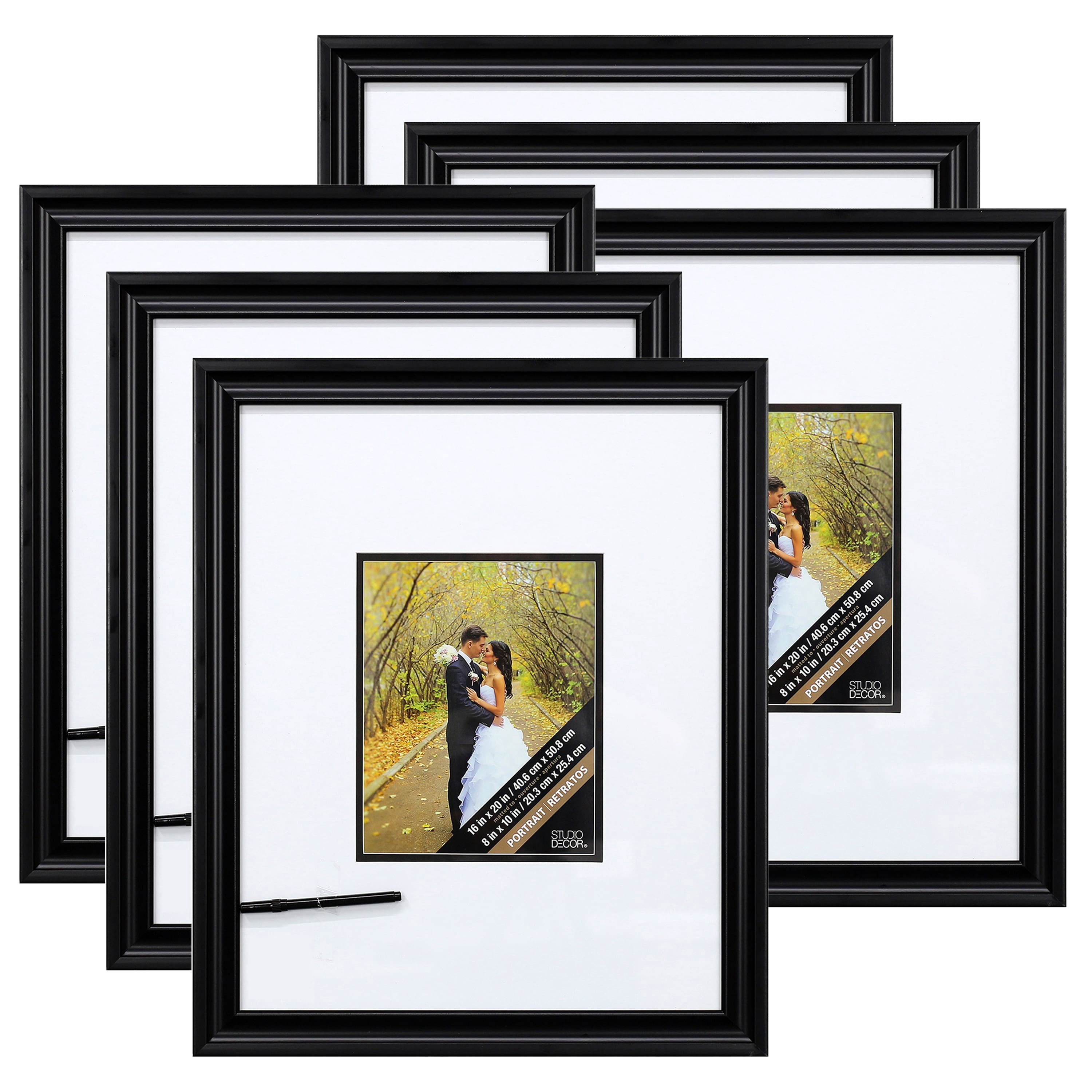 Studio Decor Black Signature Frames with Double Mat - Fits 8" x 10" Photos (16" x 20" Unmatted), Includes Pen for Guest Signatures, Horizontal or Vertical Display, 6 Pack