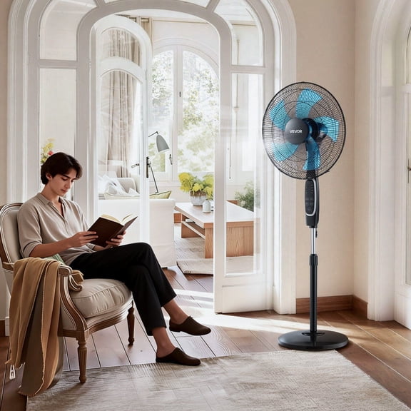 Black Silent Fan, with Remote Control, 9 Speed Settings and 3 Modes, Adjustable Height By Swaying, Silent DC Motor,
