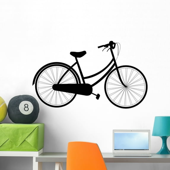 Black Silhouette Bicycle Wall Decal Sticker by Wallmonkeys Vinyl Peel and Stick Graphic (36 in W x 21 in H)