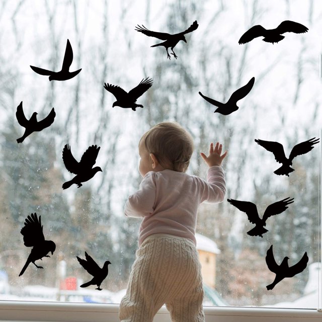Black Silhouette Hummingbird Window Clings for Glass Safety on Windows