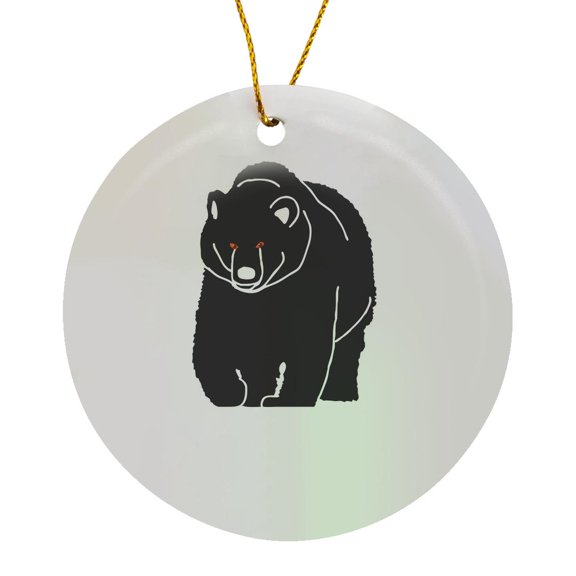 3drose, Black Silhouette of a Bear on White. Add Your Custom Text, Circle Porcelain Ornament
