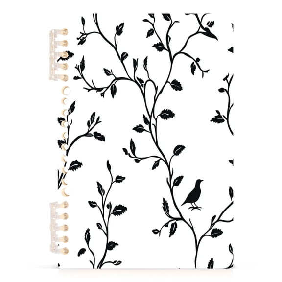Black Silhouette Pattern A5 8.3x5.7in PP Notebook, Adjustable Rings, 60 Sheets, Diary or Journey Note