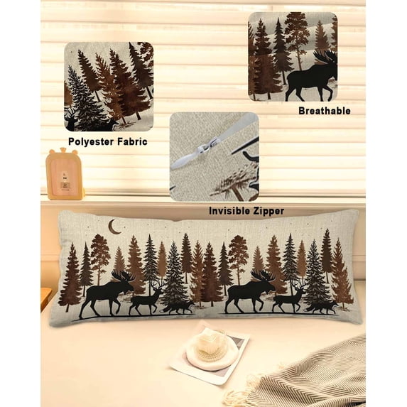 Black Silhouettes Moose Throw Pillow Covers, Rustic Forest Retro Art Soft Breathable Pillow Cases with Invisible Zipper for Sleeping, Long Body Pillowcases for Couch Bed Sofa Chair 20x54 Inches