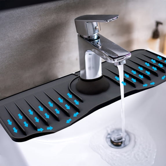 Black Silica gel Kitchen Sink Faucet Mat, Faucet Drip Catcher Splash Guard, Quick Dry Countertop Drain Pad, Sink Water Guard Mat for Kitchen Accessories