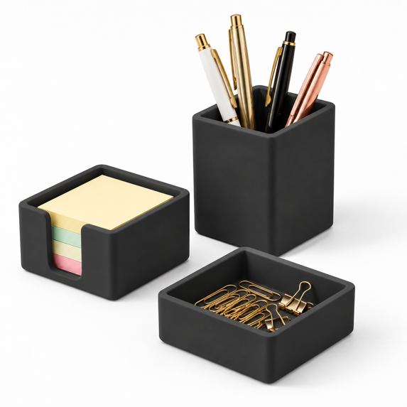 Black Silicone 3-Piece Desktop Organizer Set with Pen Holder Paperclip ...