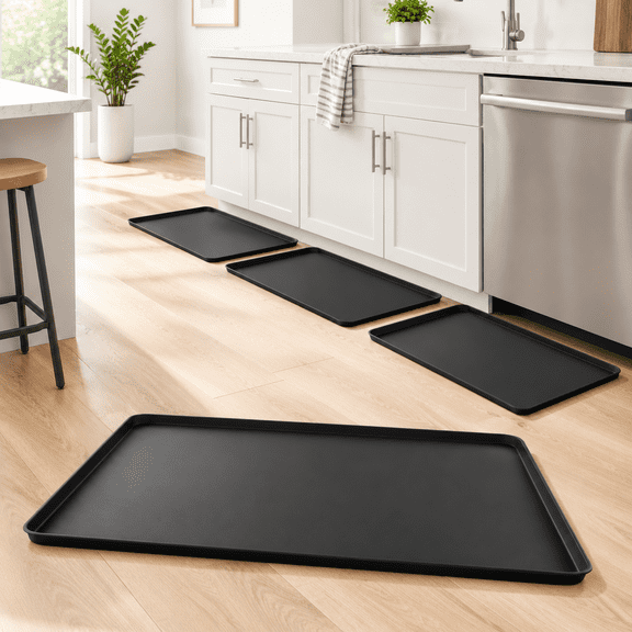 Black Silicone Drain Pan Mat 29"x29" for Under Washer Dryer, Non-Slip Waterproof Leak Protector