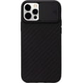 thumbnail image 1 of Black Silicone Ridged Pattern Protective Case With Sliding Camera Cover for iPhone 12 Pro Max + Tempered Glass Screen Protector, 1 of 4