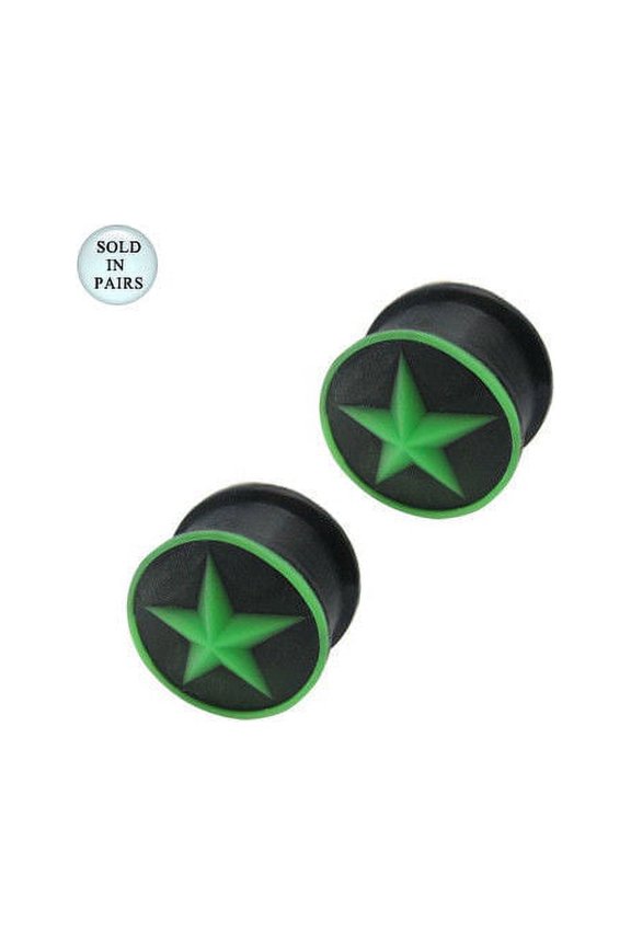 Black Silicone Star Design Ear Plugs - 3/4" Inch