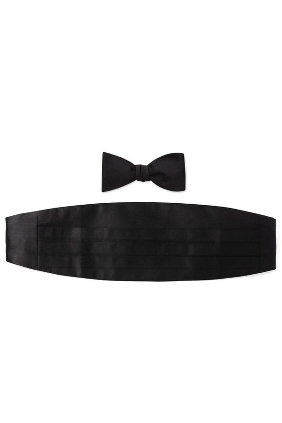 Black Silk Cummerbund and Bowtie Set