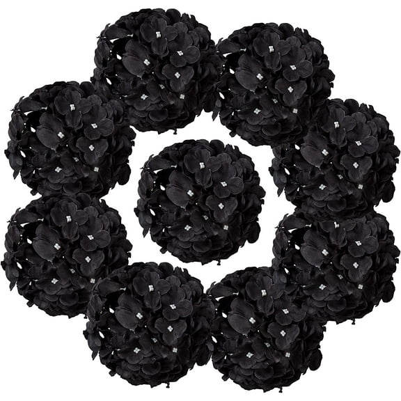 Black Silk Hydrangea Heads Artificial Flowers Heads with Stems for Home Wedding Decor,Pack of (Black)