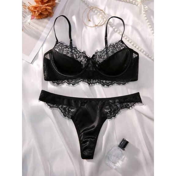 Black Silk Lingerie Set Classy