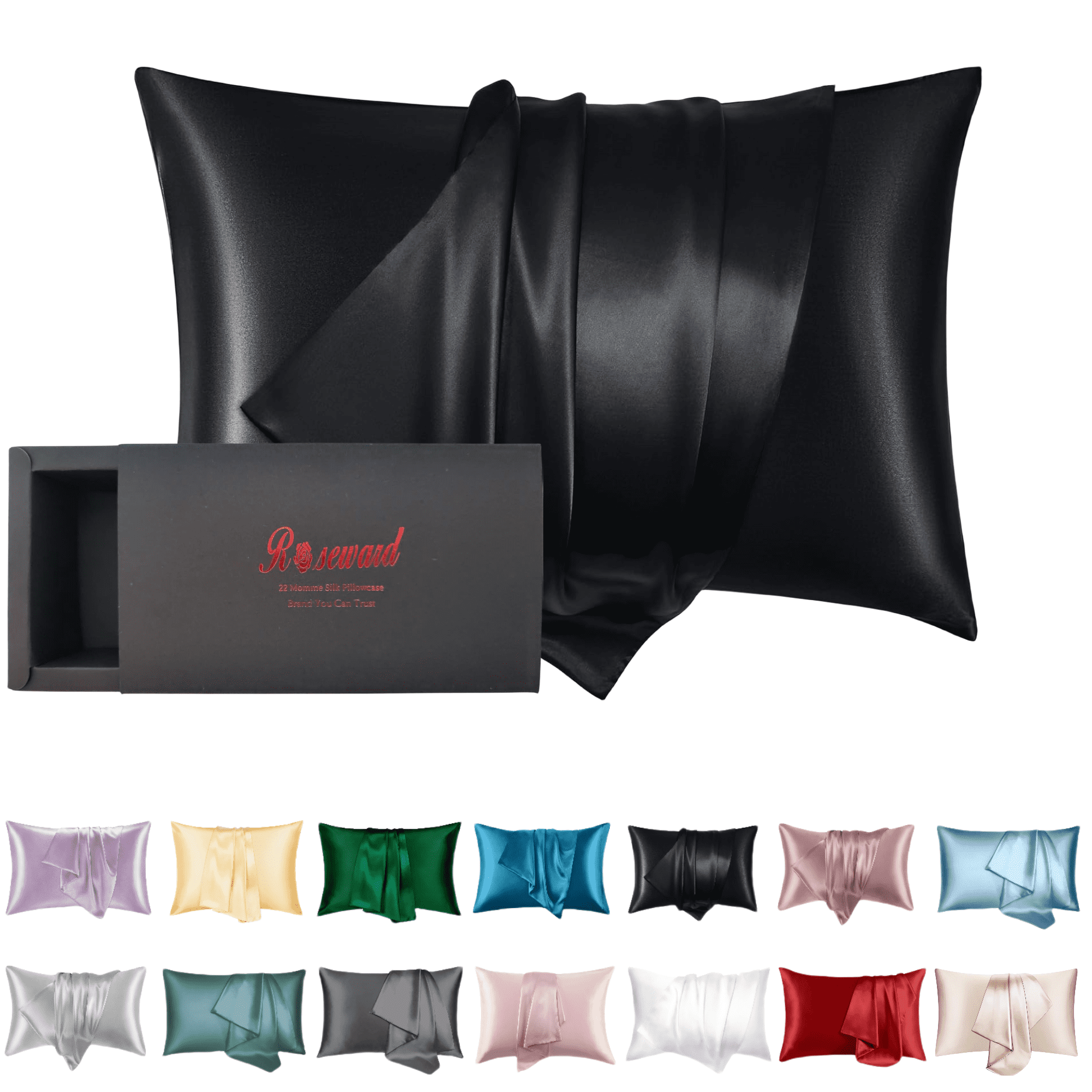 Black Silk Pillowcase for Hair and Skin Made in USA, Real 22 Momme King Silk Pillow Cases with