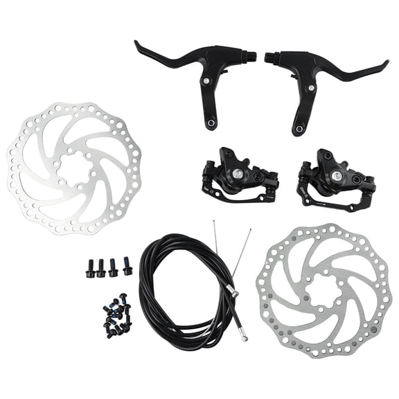 Black+Silver Alloy Mountain Bike Bicycle Mechanical Disc Brake Set, Front & Rear, Wire Controlled, 160Mm Rotors