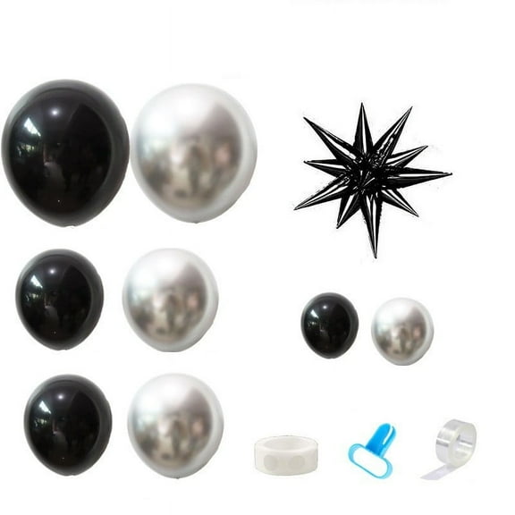 Black and Silver Balloon Arch Kit, 102pcs Balloons Graland Kit with Black Star Balloons for Wedding Baby Shower Graduation Birthday Halloween Christmas Party Decorations