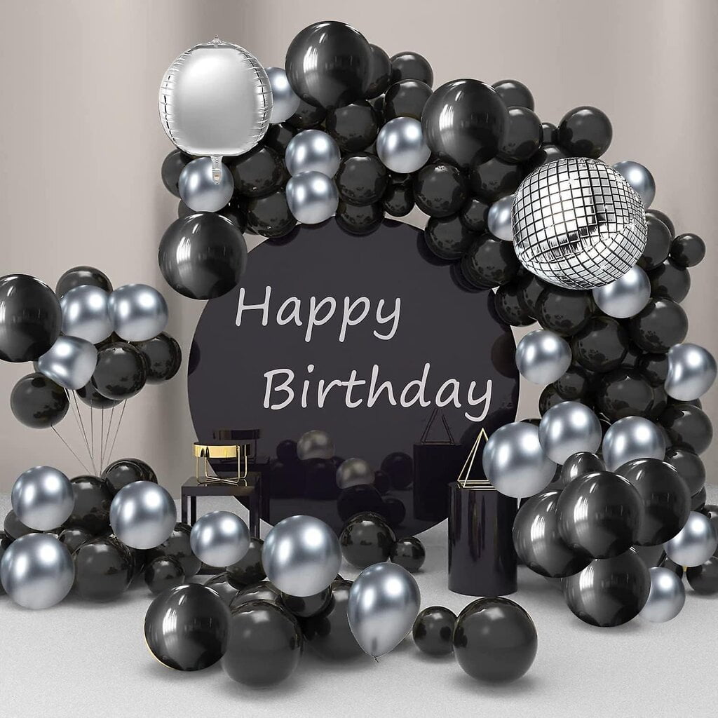 Black And Silver Balloon Garland Kit, Metallic Silver And Black Balloon Arch Kit, 100Pcs Chrome Silver Latex Black Balloons Different Sizes For Wedding Bridal Shower Birthday Graduation Party Supplies