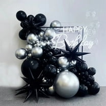 Black and Silver Balloon Kit, 105pc Metallic Silver Confetti Balloons with Starburst Balloons,Silver Black Balloons Different Sizes for Birthday, Graduation, New Year, Wedding Party Decorations