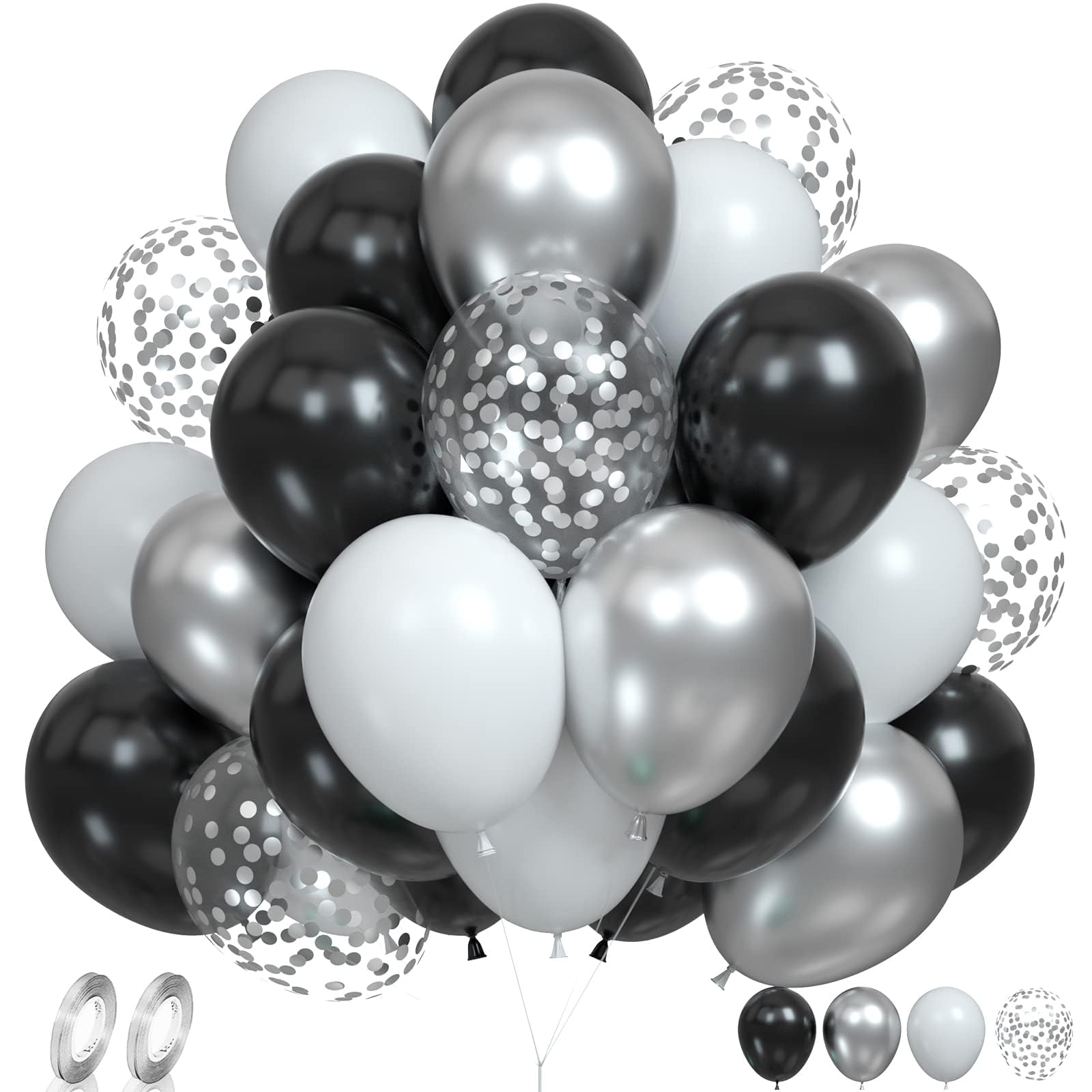 Black Silver Balloons Pcs Inch Bsl Black White Silver Balloons Set With Sliver Confetti