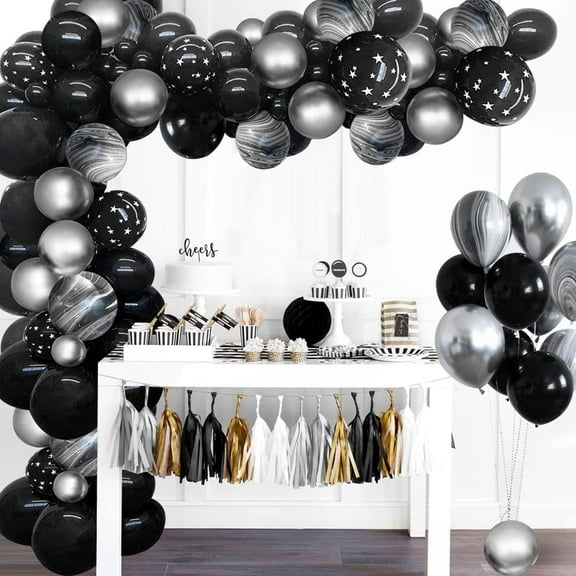 Black Silver Balloons Arch Garland Kit, 89pcs Metallic Party Decorations for Birthday Baby Shower, Wedding, Graduation