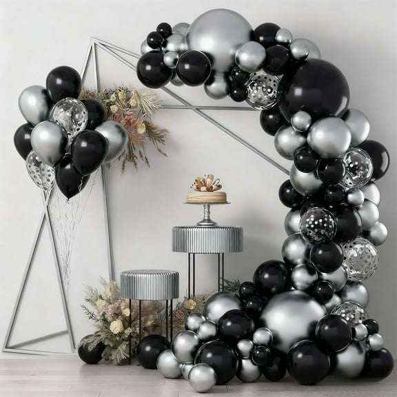 Black Silver Balloons Garland Arch Kit for Halloween, Wedding, Birthday Decoration 91 Pcs
