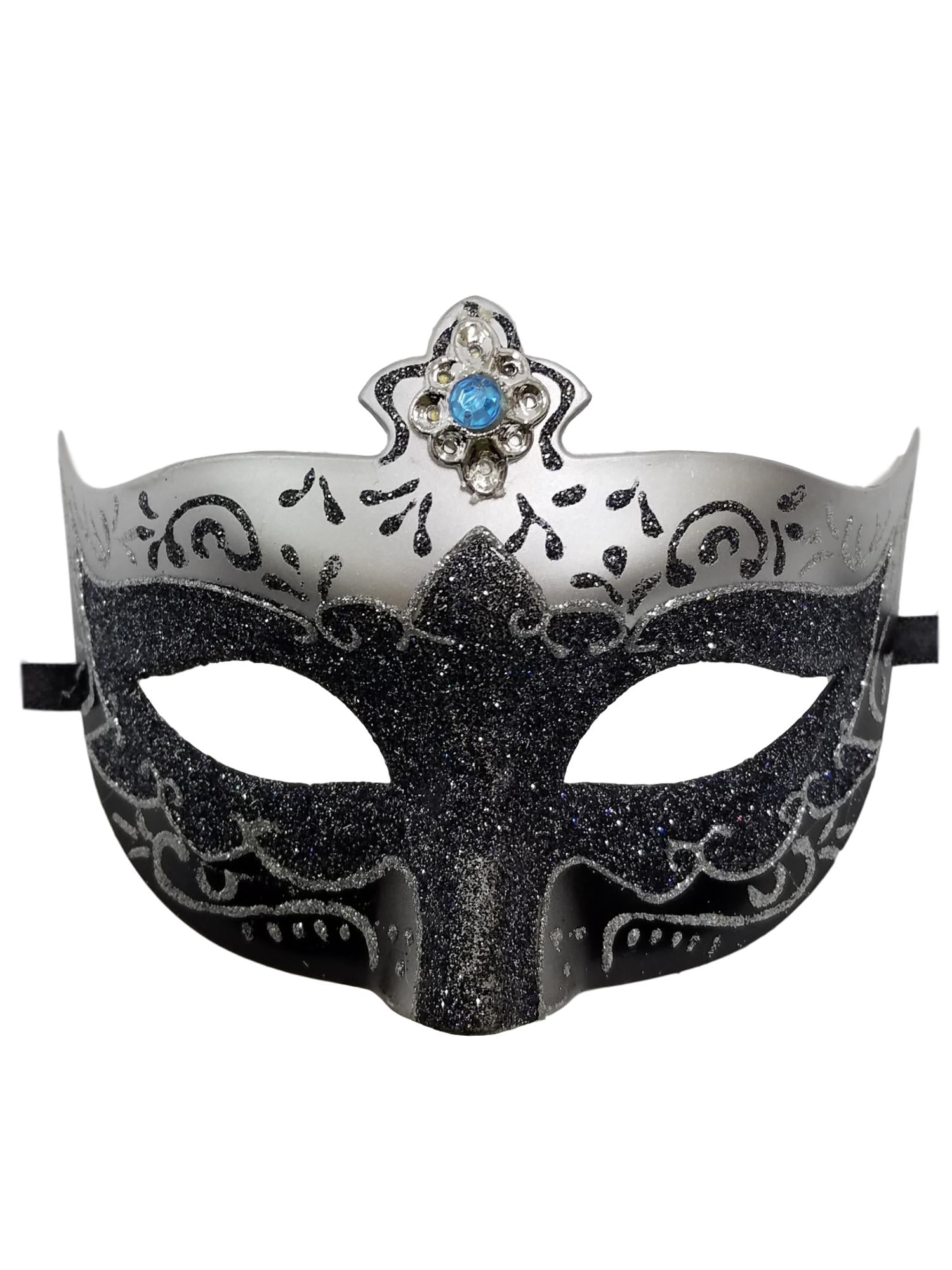 Black Silver Blue Jewel Glitter Venetian Masquerade Mardi 