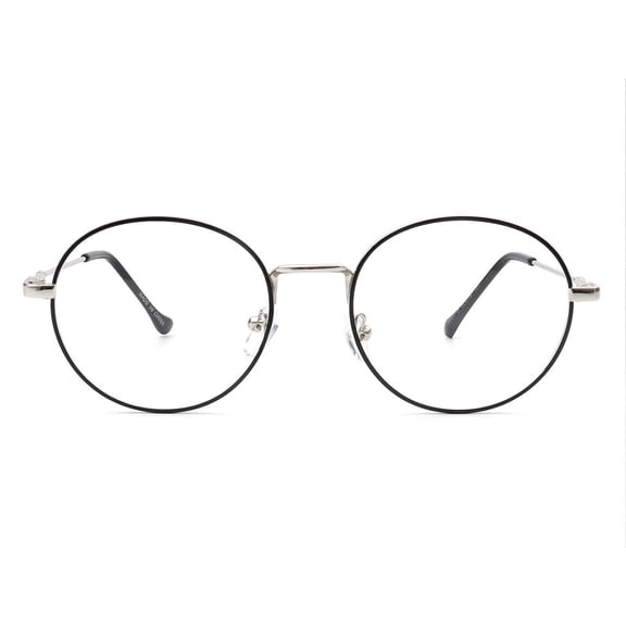 Black & Silver Frame Round Metal Eyeglasses, Clear Lens - Lightweight Durable Eyewear for Men Women Daily & Office Use