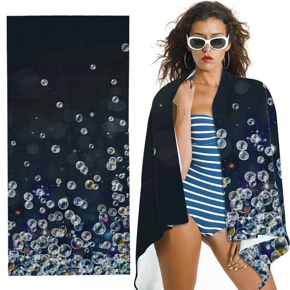Black Silver Glitter Diamond Microfiber Sand Free Beach Towel Oversized Quick Dry Absorbent for Pool Swimming Bathroom Beach Towel