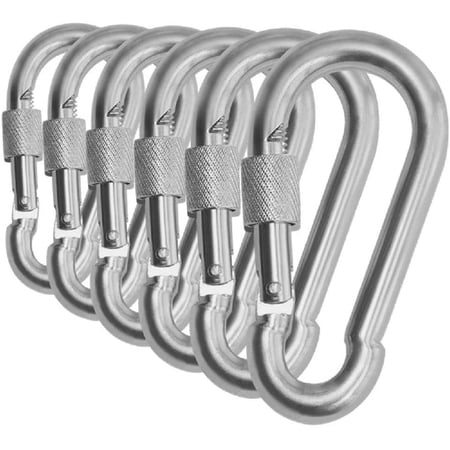 Black & Silver Heavy Duty Bushcraft Locking Thumb Screw Closure Zinc-Galvanized Steel Carabiner Spring Snap Clip Link Hooks 200-400lb Load. 6 & 12 Packs