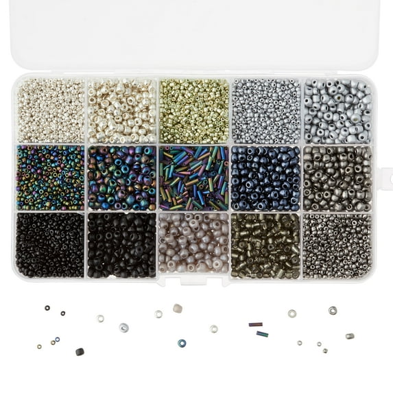 Black & Silver Mix Glass Seed Beads by Bead Landing