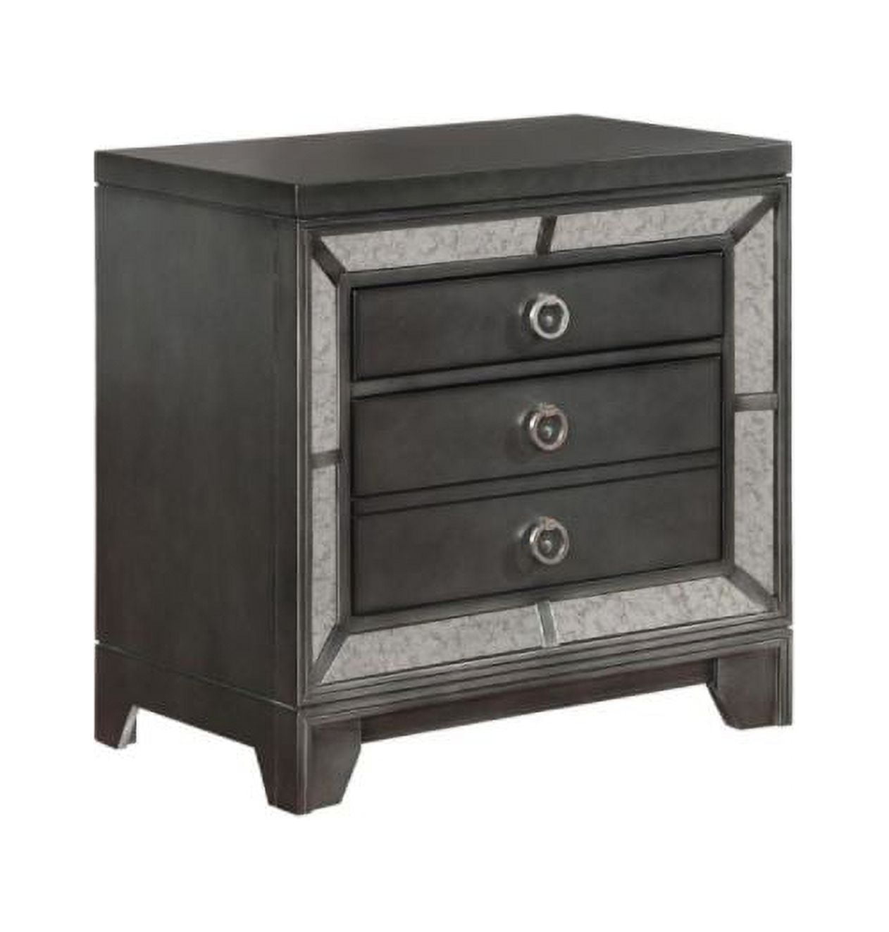 Black/ Silver Nightstand with Three Storage Drawers, USB Charging Ports