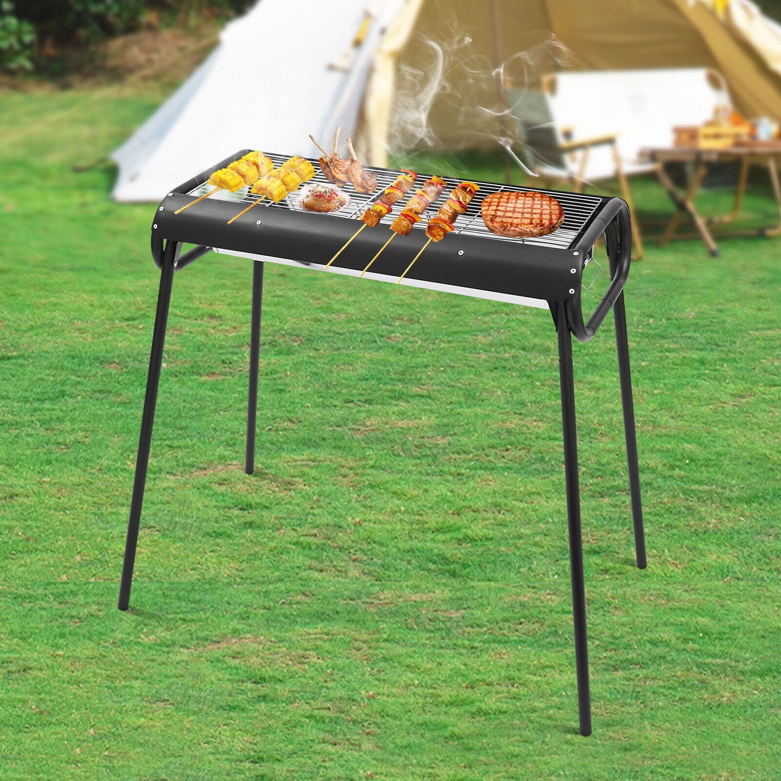 28.74*14.57*32.28 in Modern Stainless Steel Rectangular Black Silver Portable Charcoal Grill for Picnics