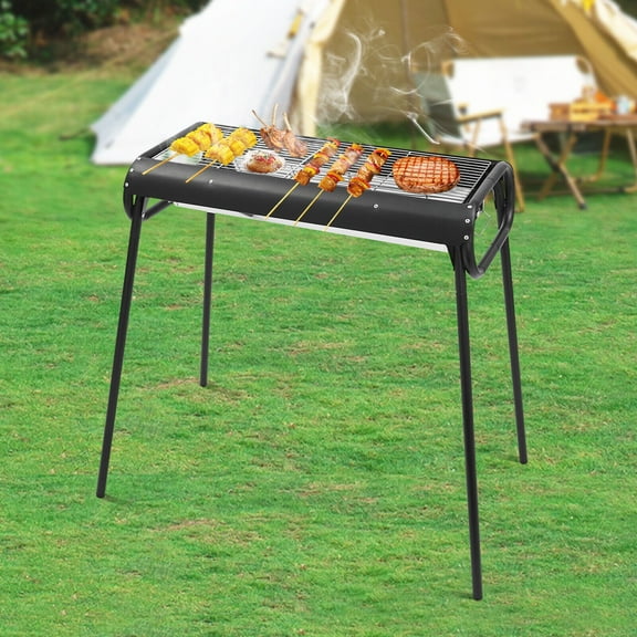 Black, Silver Outdoor BBQ Grill, Portable Charcoal Grill, Portable BBQ Griddle Detachable Design  28.74*14.57*32.28 in