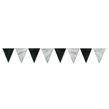 Black & Silver Pennant Banner 11" X 12'- All-Weather- 12 Pack(1 Per Package)