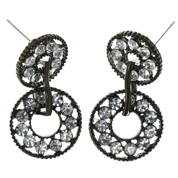 Black & Silver-Tone Metal -Dangle-Earrings Crystal Accents #LQE4120