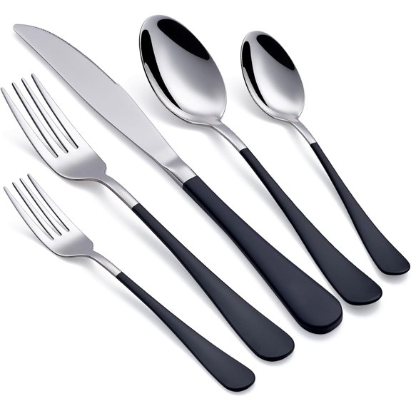 Black Silverware Set 20 Piece 18/0 Stainless Steel Flatware Black Handle Cutlery Set Service for 4 Black Forks Spoons and Knives Set unique silverware set Mirror Finish Dishwasher Safe